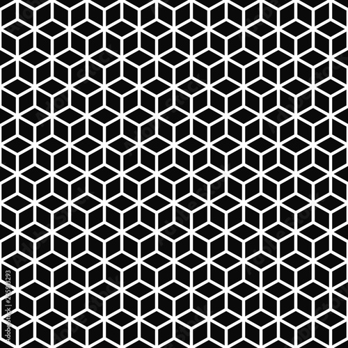 Vector seamless pattern. Cubes texture. Black-and-white background. Monochrome line cubic grid design. Vector EPS 10