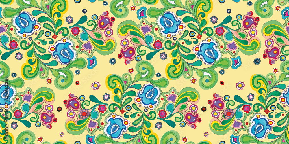 Yellow folk art pattern with bellflower. Yellow folk art pattern with bellflower.