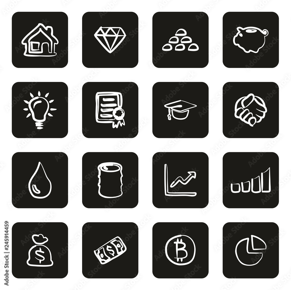 Investment Plan Icons Freehand White On Black