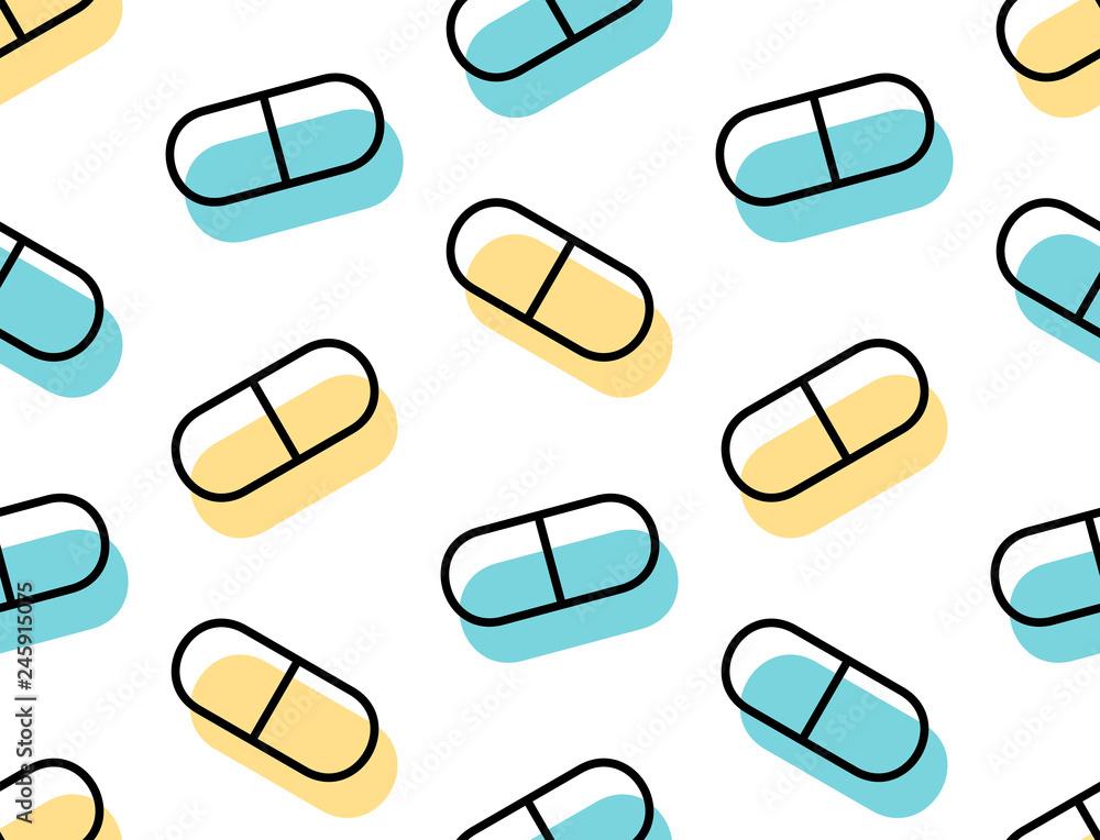 Seamless pattern with drugs pills and capsules