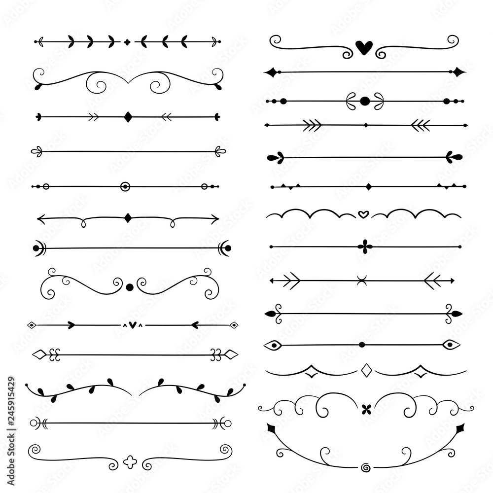 Vetor de Hand drawn dividers. Line design elements vintage borders