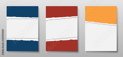 Book cover or brochure design. Template for flyer or poster. Torn paper.