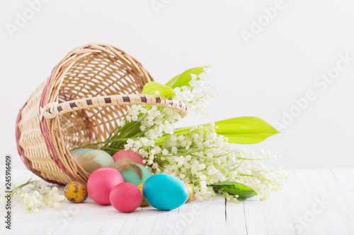Photography easter eggs with flowers on white background