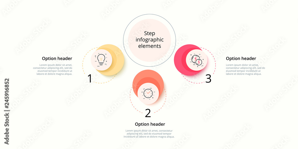 Business process chart infographics with 3 step circles. Circular corporate workflow graphic elements. Company flowchart presentation slide template. Vector info graphic design. Business process chart infographics with 3 step circles. Circular corporate workflow graphic elements. Company flowchart presentation slide template. Vector info graphic design.