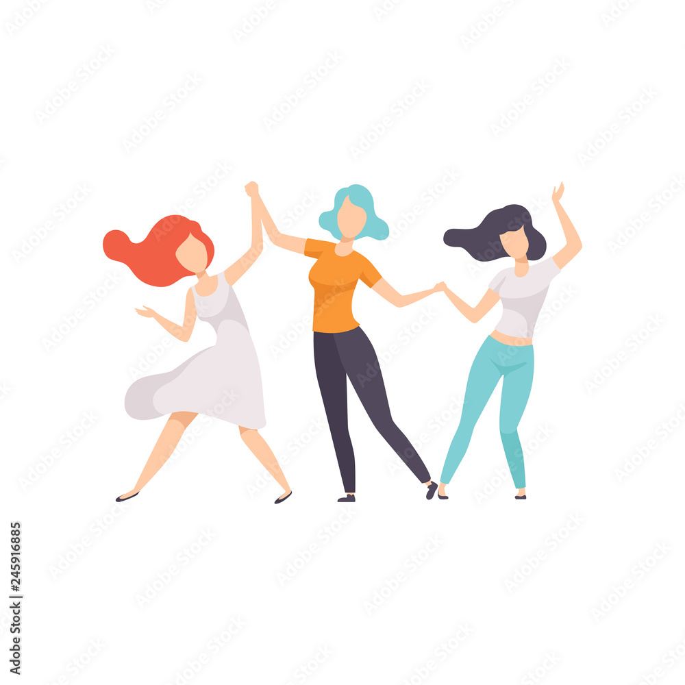 Two Beautiful Women Friends Having Fun Together at Celebration party, Female Friendship Vector Illustration
