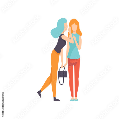 Girl Telling Secret, Two Beautiful Women Friends, Female Friendship Vector Illustration