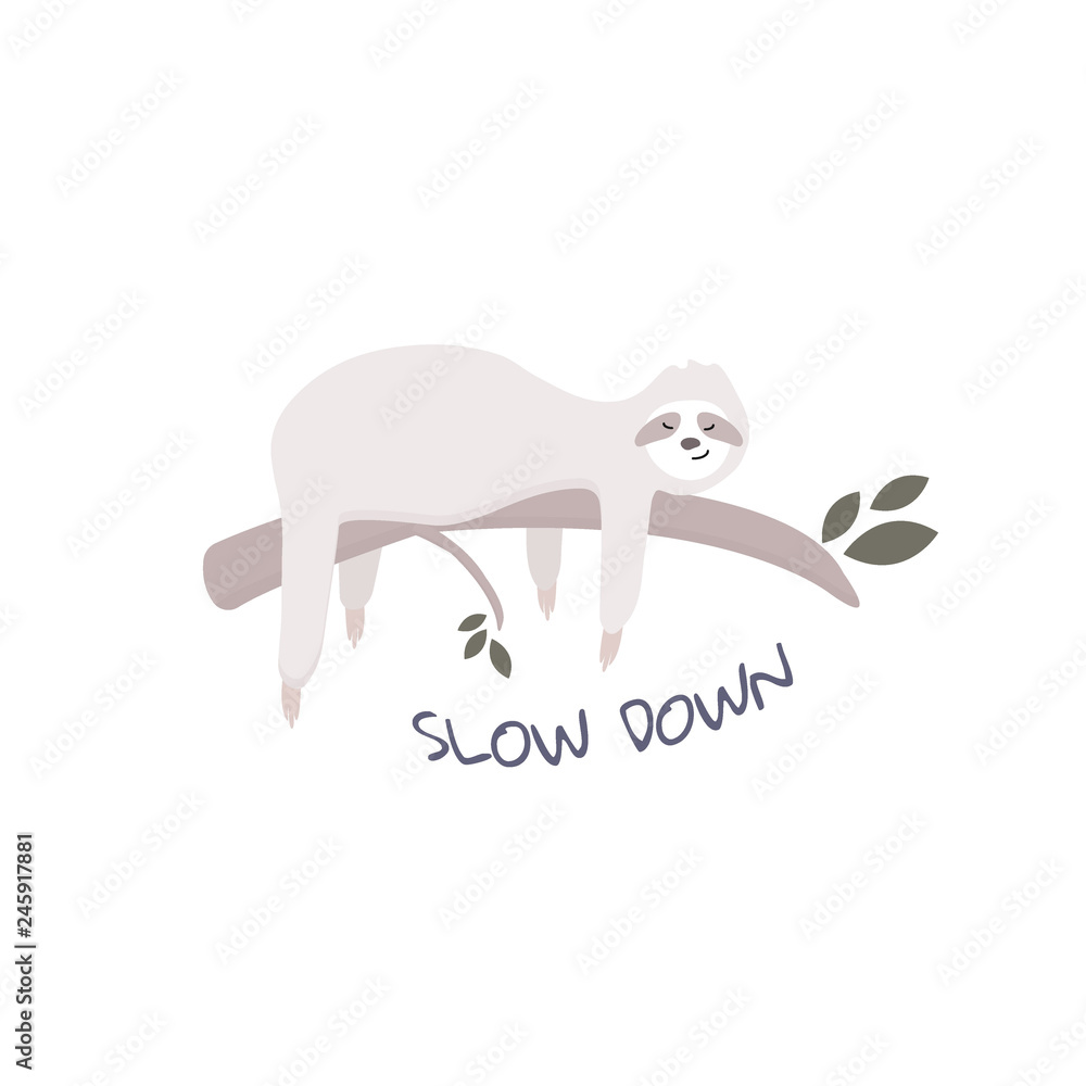 Sloth on the tree vector graphic. slow down sign. fabric design Sloth on the tree vector graphic. slow down sign. fabric design