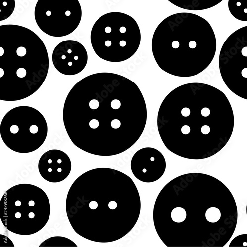 Black silhouette. Seamless pattern. Plastic sewing buttons. Background for textile. Flat vector illustration on white background