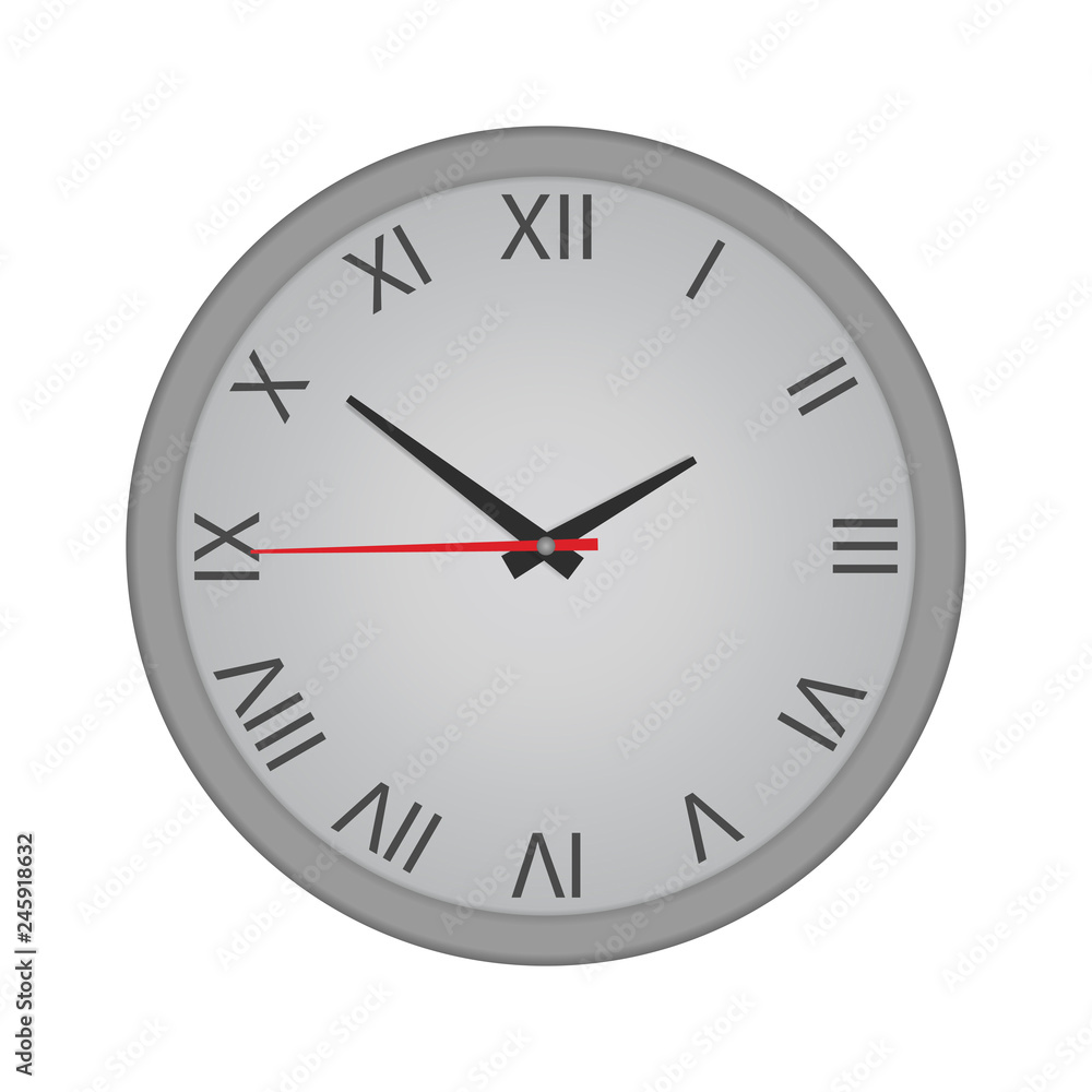 Wall clock with Roman numerals isolated on white background, mockup Wall clock with Roman numerals isolated on white background, mockup