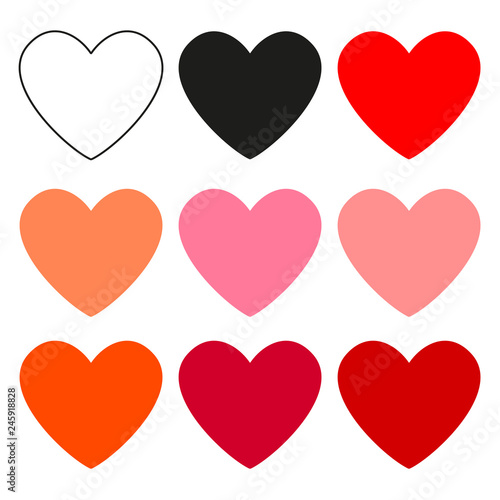 Multicolor flat heart symbol set