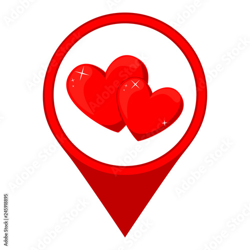 Cartoon red heart couple map pointer
