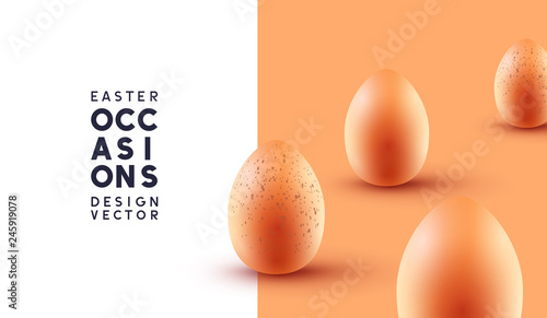 Happy Easter chocolate eggs background with realistic pastel coloured eggs. Vector illustration.