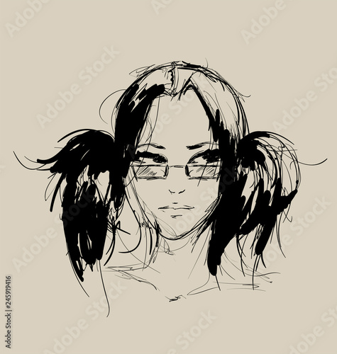 Fashion girls face. Woman face. Hand-drawn fashion model.