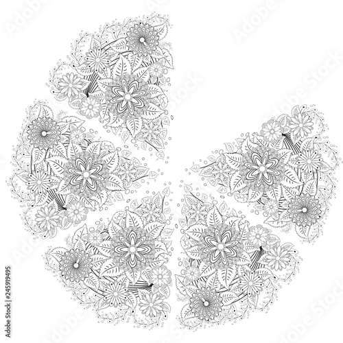 Henna tattoo doodle elements on white background. Abstract floral elements in Indian style. Ethnic ornament, coloring book. © MichiruKayo