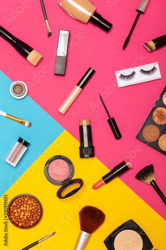 Cosmetics and make up flat lay