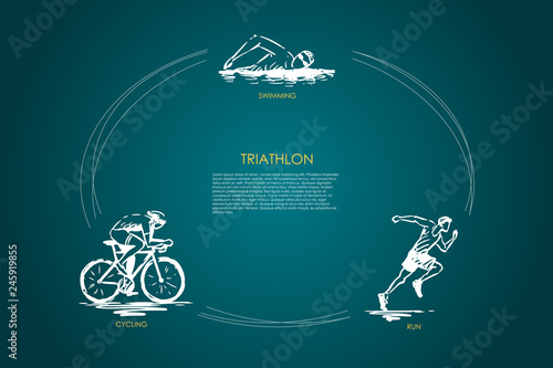 Triathlon - swimming, cycling, run vector concept set