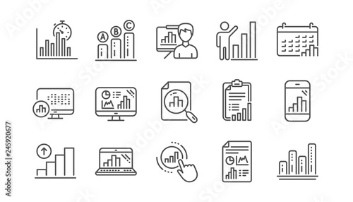 Graph line icons. Charts and graphs, Presentation and Report. Analytics linear icon set. Vector