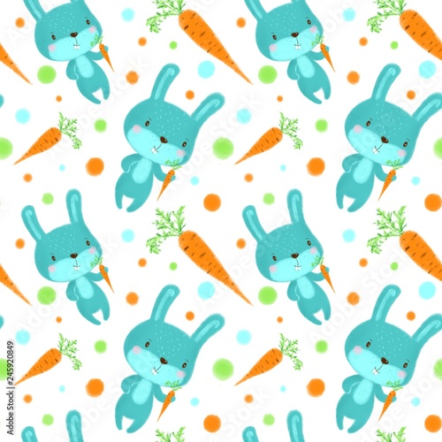 Seamless pattern with rabbits on white background