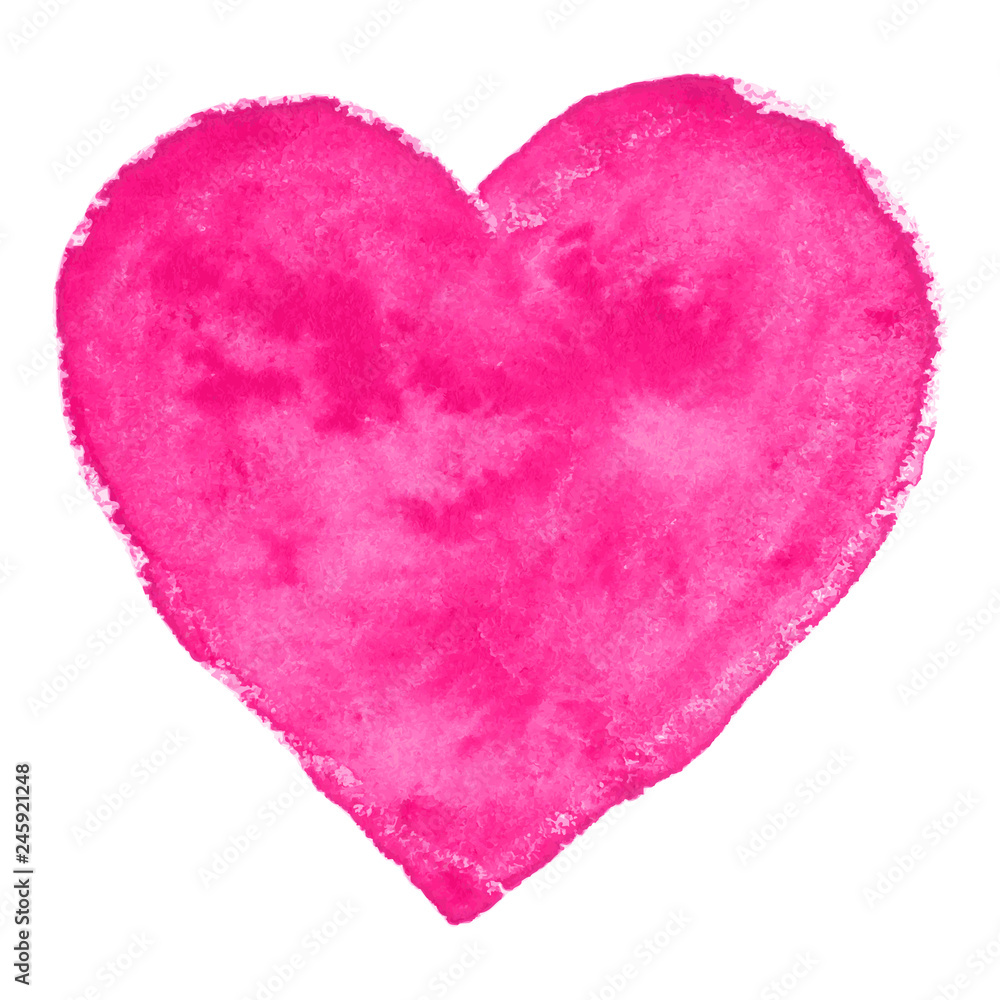 Watercolor pink heart.  Vector illustration