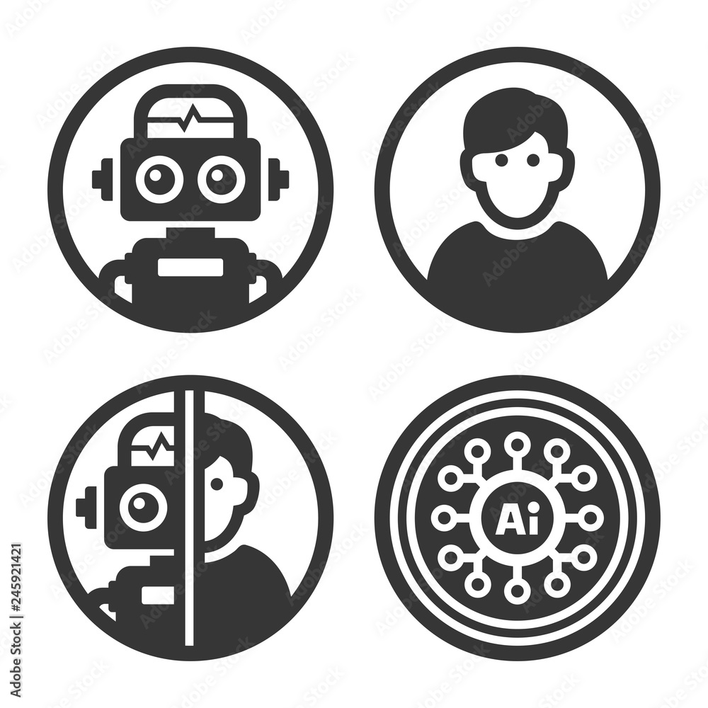 Artificial Intelligence AI Icons Set on White Background. Vector