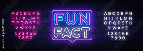 Fun Fact neon sign vector. Facts Design template neon sign, light banner, neon signboard, nightly bright advertising, light inscription. Vector illustration. Editing text neon sign