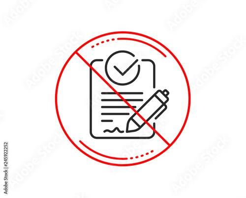 No or stop sign. Rfp line icon. Request for proposal sign. Report document symbol. Caution prohibited ban stop symbol. No  icon design.  Vector