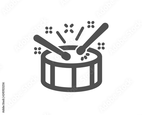 Drums with drumsticks icon. Music sign. Musical instrument symbol. Quality design element. Classic style icon. Vector
