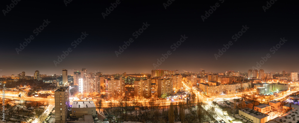 Panorama of night city Kiev. Vadim Getman Street