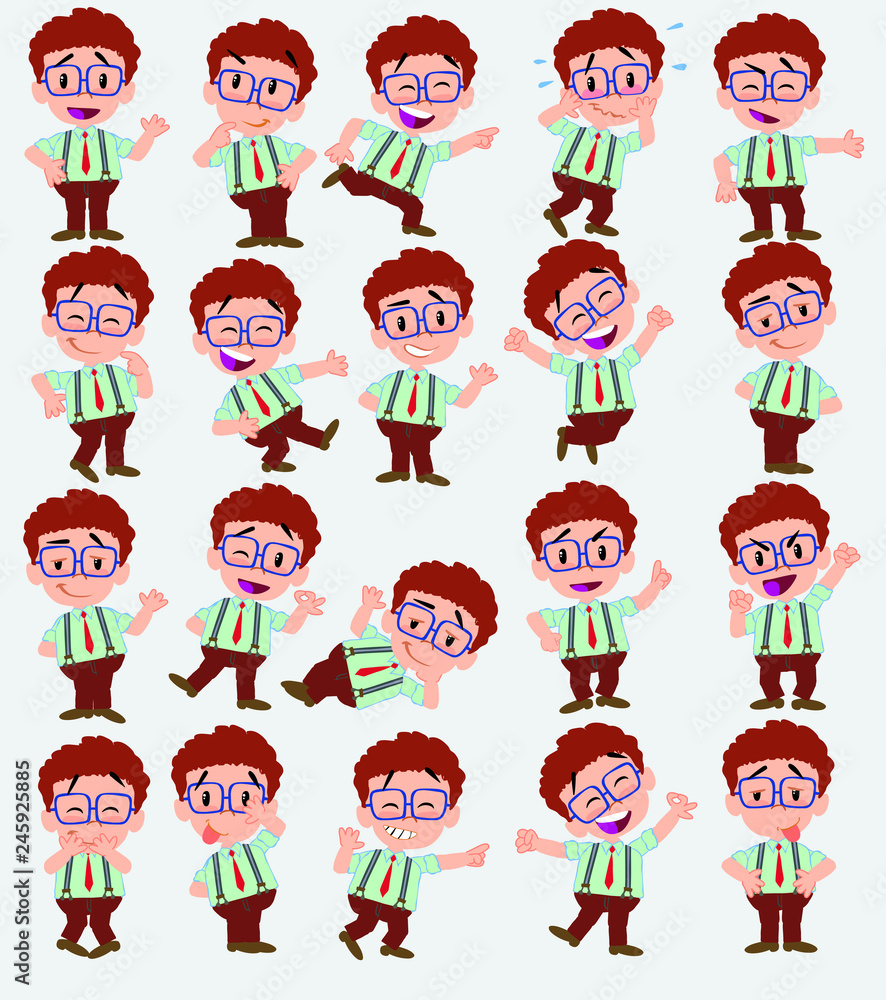 Fototapeta premium Cartoon character businessman in casual style. Set with different postures, attitudes and poses, always in positive attitude, doing different activities in vector vector illustrations.