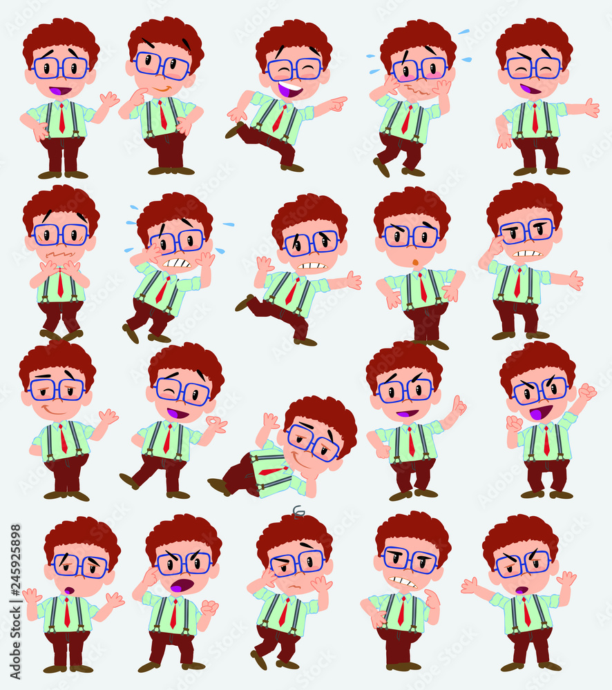 Cartoon character businessman in casual style. Set with different postures, attitudes and poses, doing different activities in isolated vector illustrations.