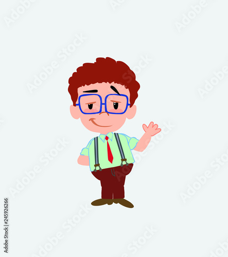 Businessman in casual style waving with a dreamy expression.