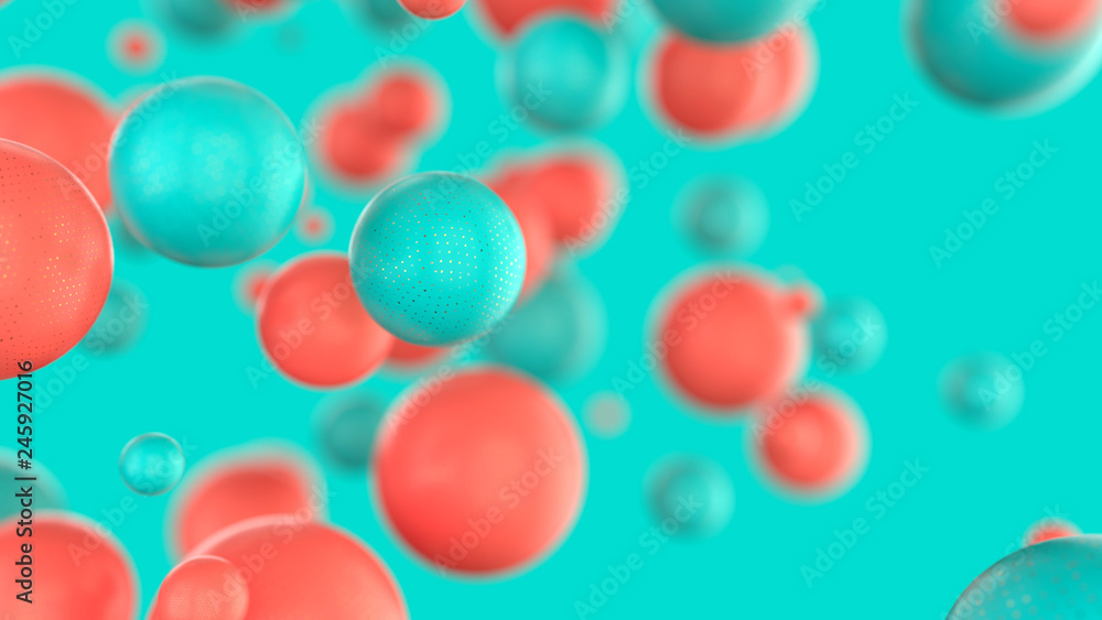 Abstract blue and coral balls on blue background