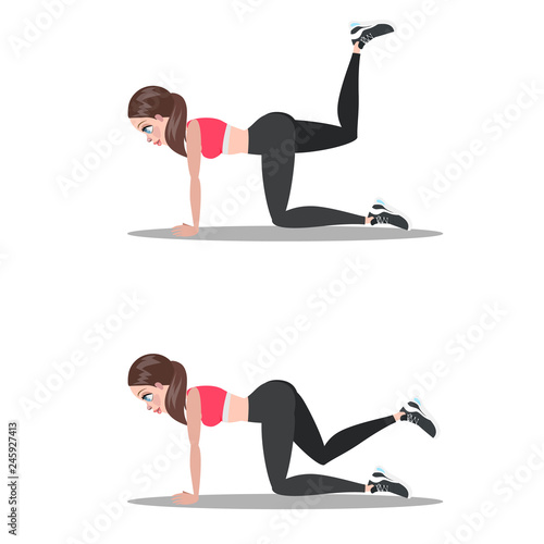 Woman doing donkey kick exercise in the gym