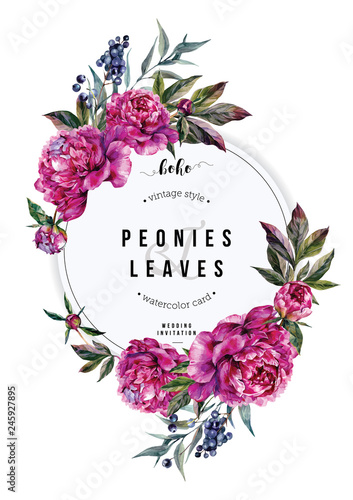 Fuchsia Peonies Vertical Card