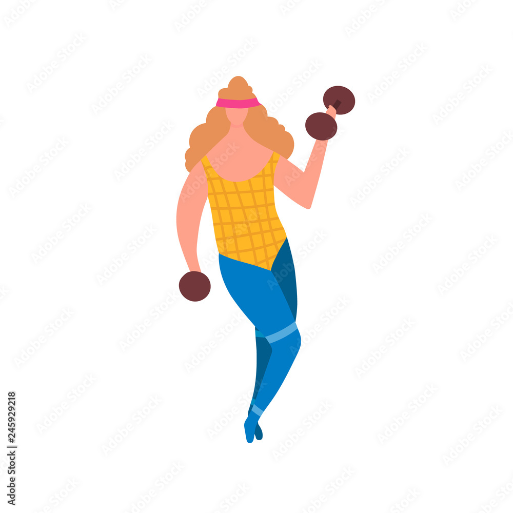 Φωτογραφία 80s years woman girl in aerobics outfit doing workout shaping