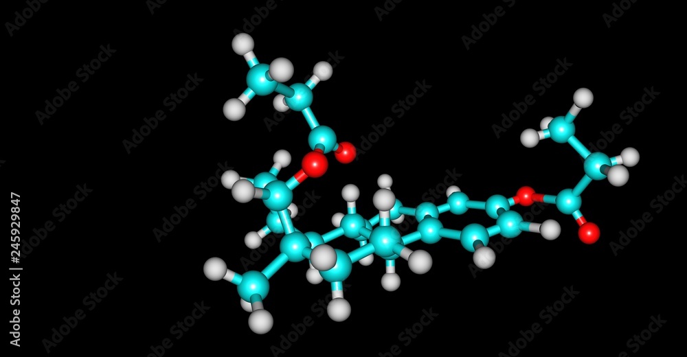 Estradiol dipropionate molecular structure isolated on black