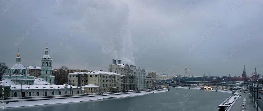 Moscow river in winter evening