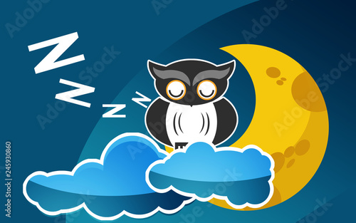 Sleeping moon and cute owl