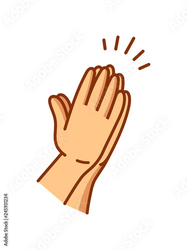 Praying hands drawn in simple line icon illustration with colored skin