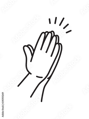 Praying hands drawn in simple line icon illustration in black and white
