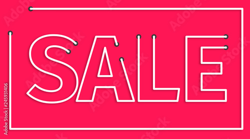Sale realistic sign advertisment neon style on light red background