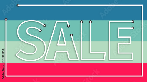Sale realistic sign advertisment neon style on colorful background
