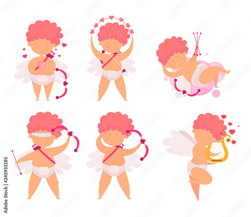 cute cartoon cupids,a set of colorful characters,Valentine's Day,Vector image cute cartoon cupids,a set of colorful characters,Valentine's Day,Vector image
