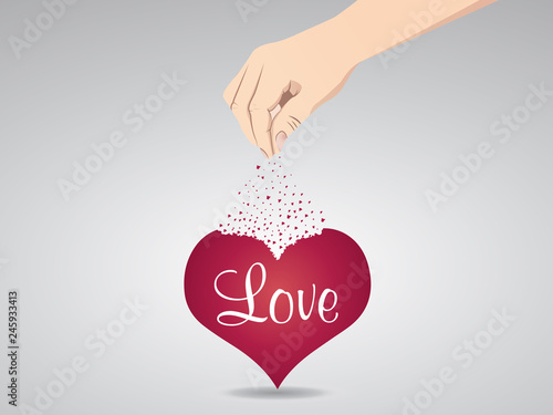 Human hands shaking heart particles vector illustration