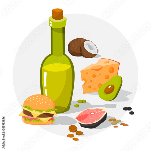 Fat food. Cheese and junk food, avocado