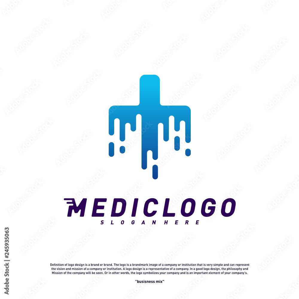 Medical Tech Logo Design Concept Vector. Colorful Fast Digital Healthcare Logo Design Template