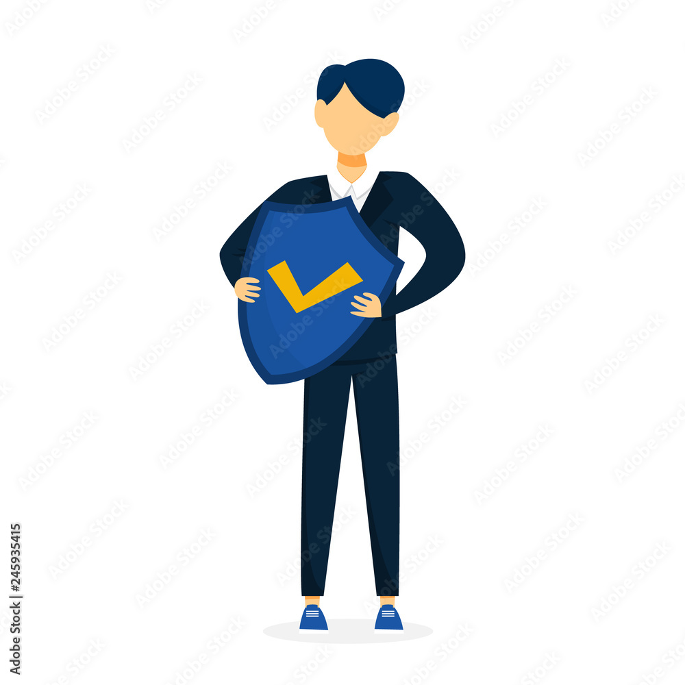 Man holding shield as metaphor of insurance Man holding shield as metaphor of insurance