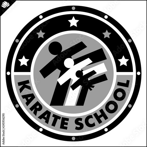 Karate high kick emblem. Martial art colored simbol design. Vector, EPS.