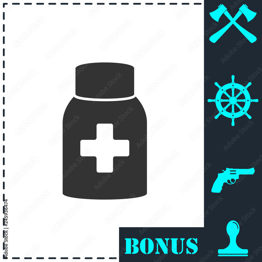 Fototapeta premium Medicine Pill bottle icon flat