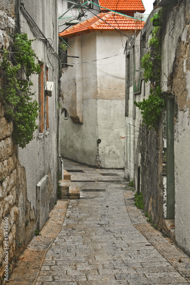 The ancient narrow streets of old Nazareth, the birthplace of the Virgin Mary.